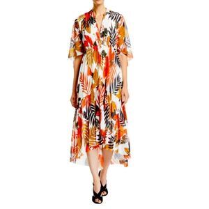 Fuzzi V Neck Leaf Print Dress Size Large